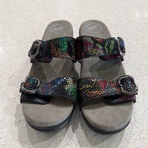 Dansko Women's Multi-Color Snakeskin-Pattern Slide Sandals